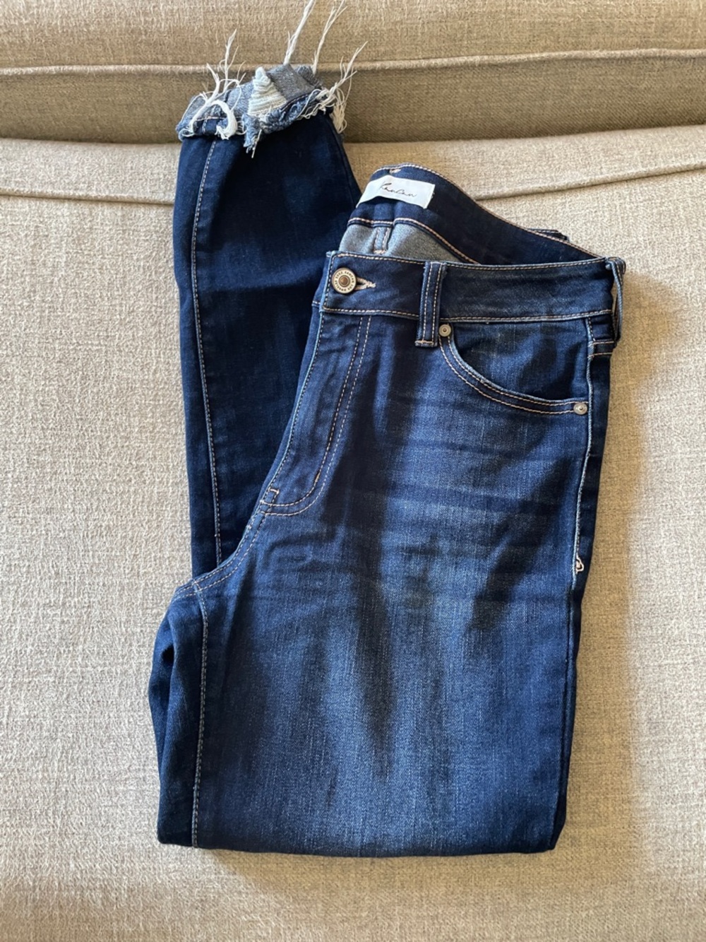 KanCan Dark Blue Cropped Frayed-Hem Jeans